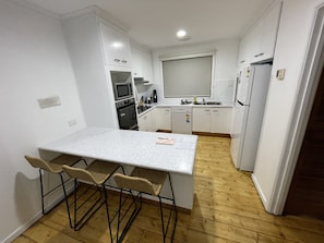 Fridge, microwave, oven, dishwasher
