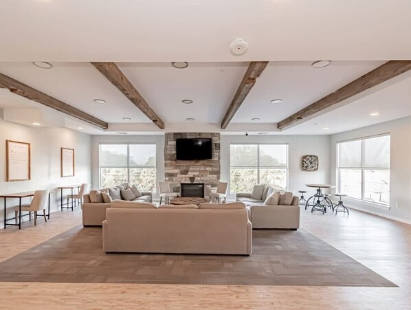 Smart TV, fireplace, table football, offices