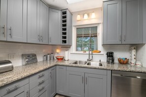Microwave, stovetop, dishwasher, cookware/dishes/utensils