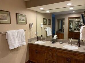 Combined shower/tub, hair dryer - Ski In Ski Out Studio In The Heart Of Beaver Creek (Beaver Creek)