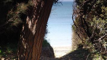 Beach nearby, sun loungers