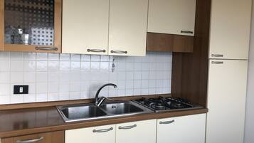 Fridge, oven, stovetop, coffee/tea maker