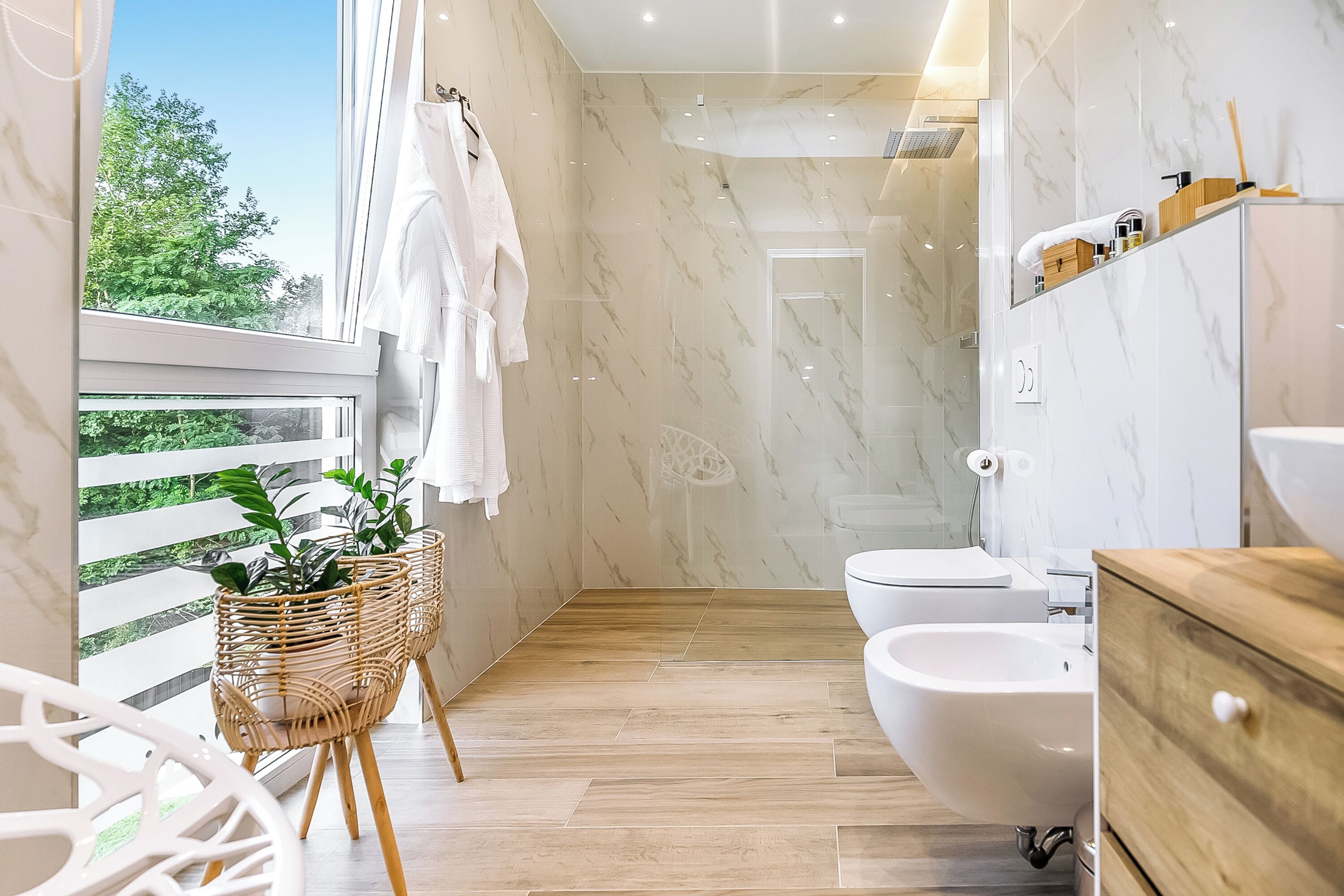 Family Villa, Multiple Bedrooms (Luxury Villa Sonia With Wellness &) | Bathroom | Shower, hair dryer, bidet, towels
