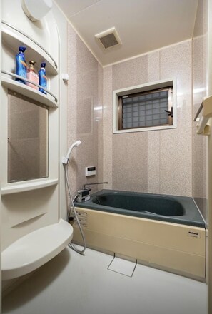 Ducha, secador de pelo, toallas, jabón