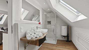 Dusche, Handtücher, Seife, Toilettenpapier