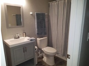Ensemble douche/baignoire, sèche-cheveux, serviettes fournies, savon
