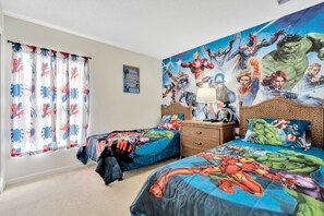 4 bedrooms, desk, iron/ironing board, travel crib
