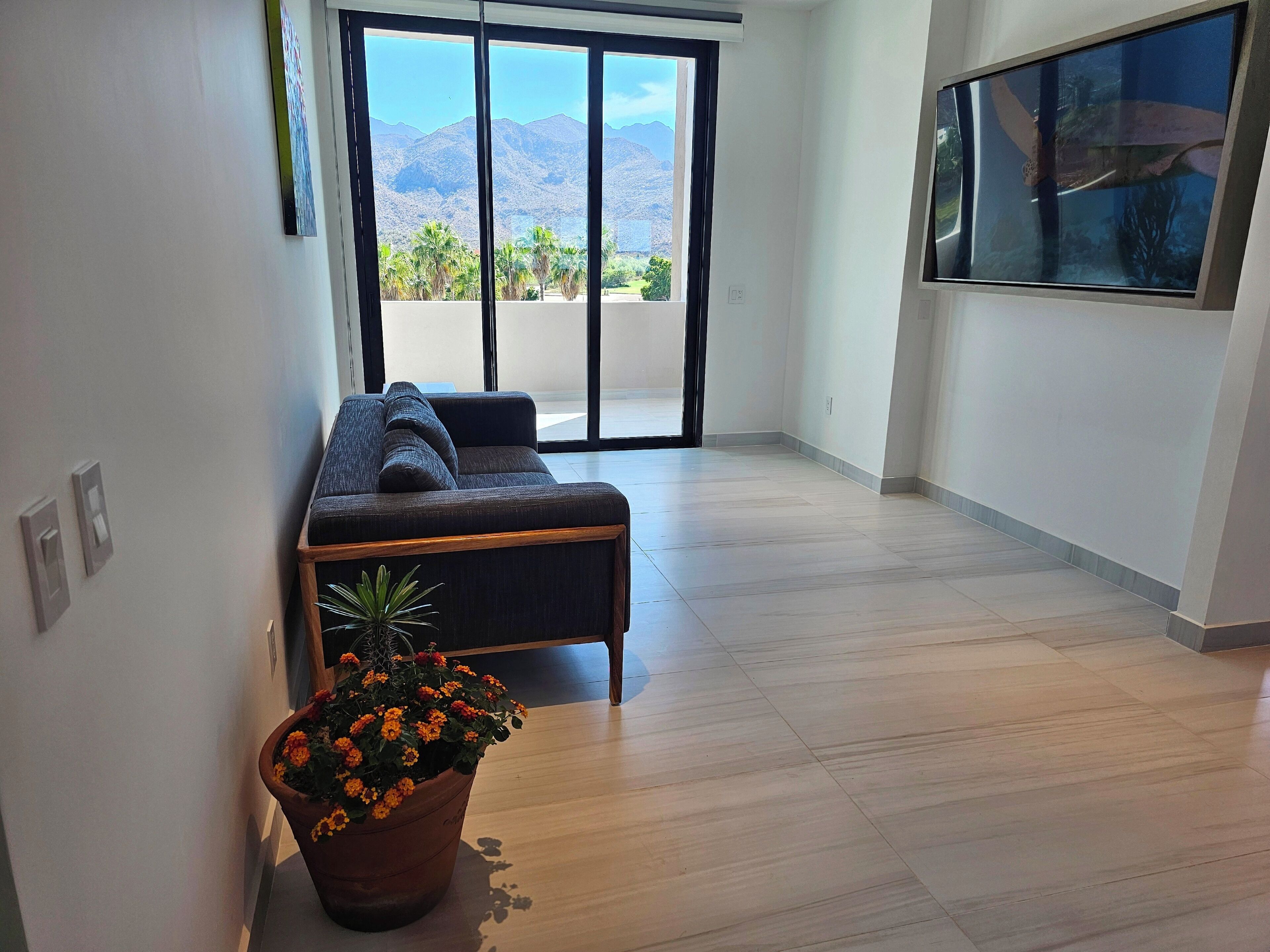 Luksus-loftsleilighet, flere senger | Oppholdsområde | En 55-tommers smart-TV med digitale kanaler