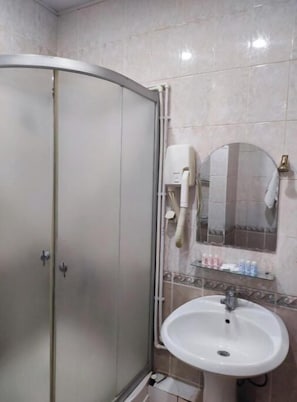 Shower, hair dryer, slippers
