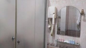 Shower, hair dryer, slippers