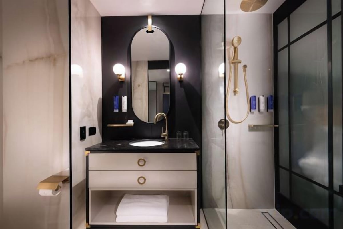 Eco-friendly toiletries, hair dryer, towels, soap