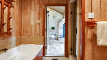 Combined shower/bathtub, hair dryer, towels