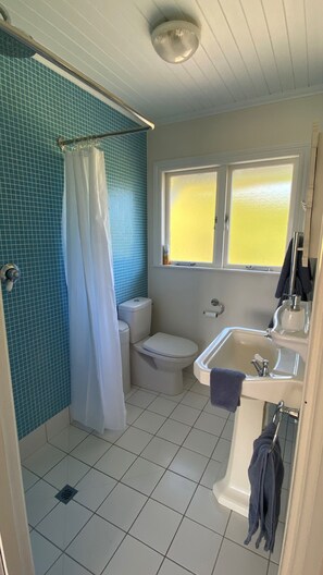 Dusche, Haartrockner, HandtĂŒcher, Seife