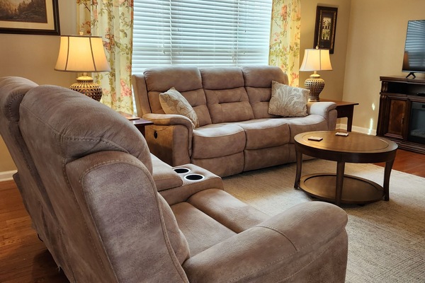 Smart TV, fireplace, DVD player, books