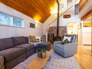 Fernseher, Kamin, DVD-Player, Bücher