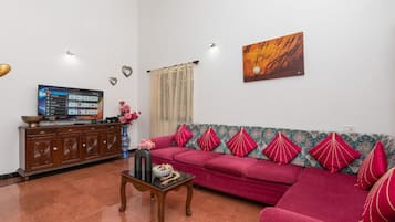 42-inch flat-screen TV with satellite channels, TV