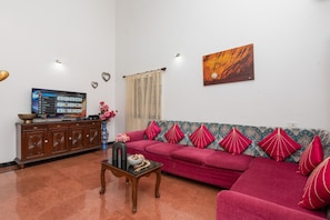 42-inch flat-screen TV with satellite channels, TV