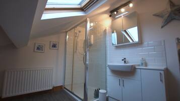 Shower, towels, toilet paper