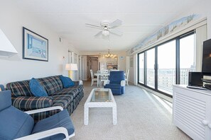 TV - Spacious, comfortable 2 bedroom oceanfront condo with free WiFi, an outdoor pool, and an enclosed balcony with a great ocean view located midtown only steps to the beach! (Ocean City)