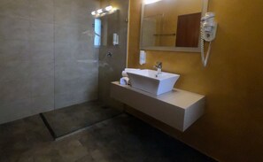 Shower, free toiletries, hair dryer, bidet