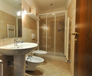 Combined shower/bathtub, hair dryer, bidet, towels