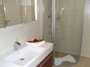 Shower, hair dryer, soap