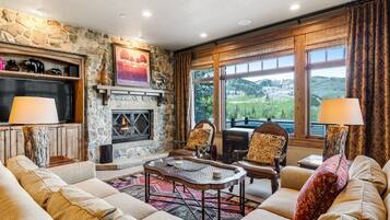 Smart TV, fireplace, DVD player, stereo