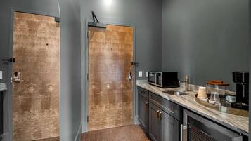 Fridge, microwave, coffee/tea maker