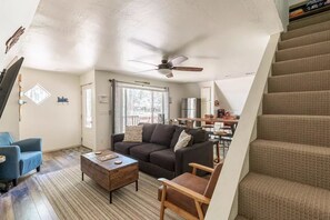 Smart TV, fireplace, DVD player, books