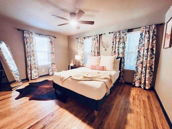 2 bedrooms, blackout drapes, iron/ironing board, WiFi