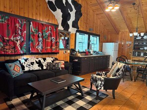 Fireplace, books, stereo, offices