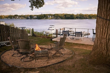 View from the backyard. Private fire pit and deck built into the hill!