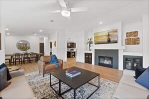 Smart TV, fireplace, video games, books