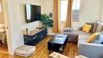 Smart-tv, pejs, dvd-afspiller, bøger