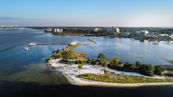 Private beach, white sand, sun loungers, beach umbrellas
