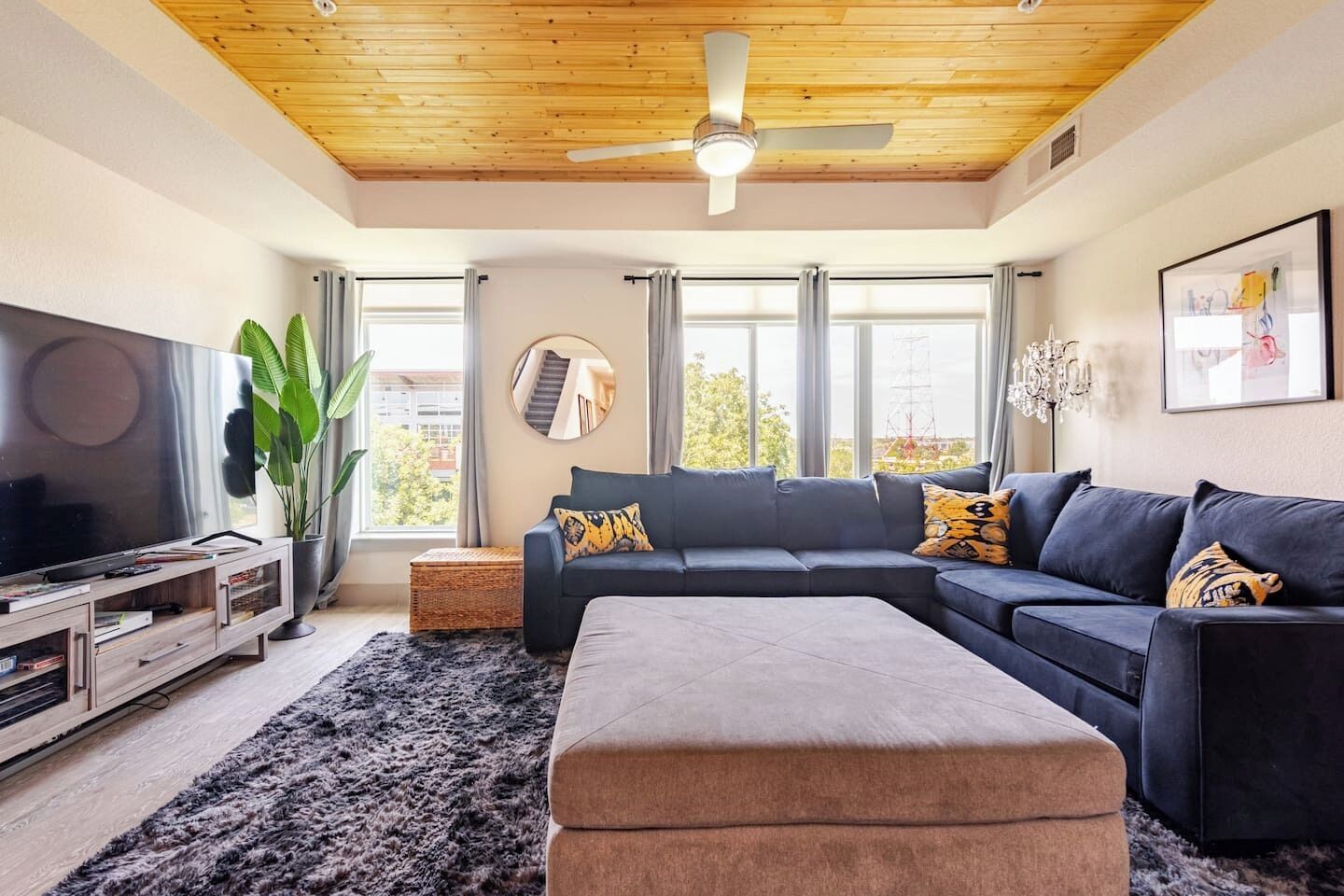 Televisión, chimenea, videojuegos y reproductor de DVD 