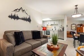 Smart TV, fireplace - The Maple | Ski-in Ski-out 1 Bed w/ Hot Tub, Pool, Sauna, and Fireplace (Whistler)