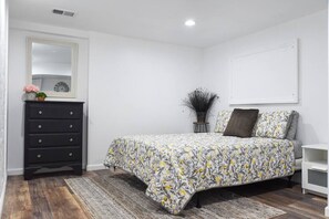 1 bedroom, desk, iron/ironing board, travel cot