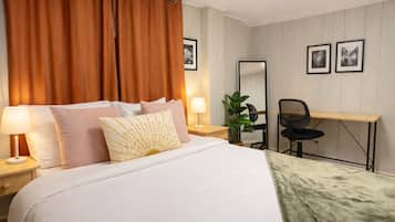 1 bedroom, desk, iron/ironing board, travel cot