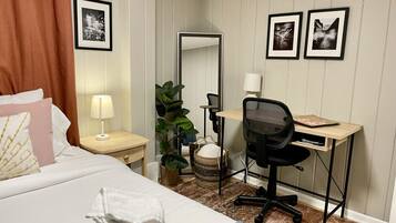 1 bedroom, desk, iron/ironing board, travel cot