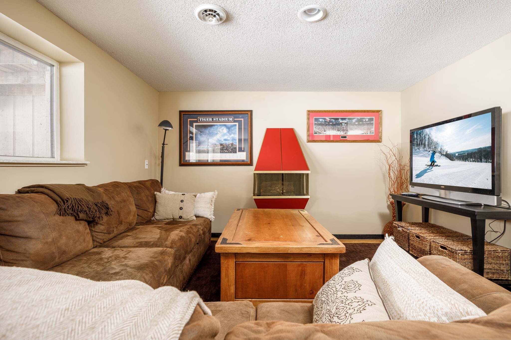 TV, fireplace, video games, ping pong