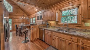 Fridge, microwave, oven, stovetop - Lake Escape - Pet Friendly | Private Dock on Lake Blue Ridge | Hot Tub (Morganton)