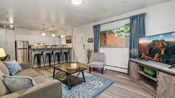 Condo, Multiple Beds, Patio, Garden View (220 Peterson St Unit 5) | Living area | 50-inch flat-screen TV with digital channels