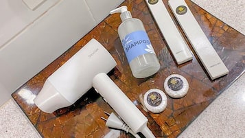 Hair dryer, towels