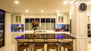 Luxury Villa | Private kitchen | Fridge, microwave, oven, rice cooker