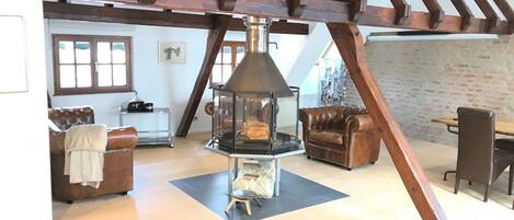 TV, fireplace
