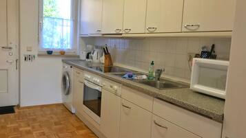 Frigorífico, microondas, horno y placa de cocina