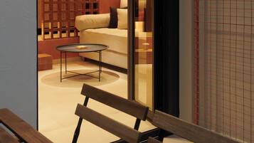 V13 Boho Suite-Veranzerou Street 13 | Coin séjour | TV connectée de 45 pouces avec chaînes par câble, télévision