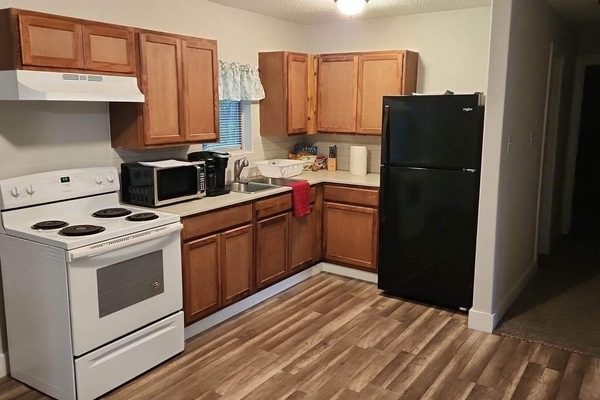 Frigorífico, microondas, horno y placa de cocina