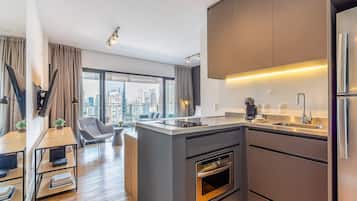 Apartment | Private kitchen | Fridge, microwave, stovetop, espresso maker